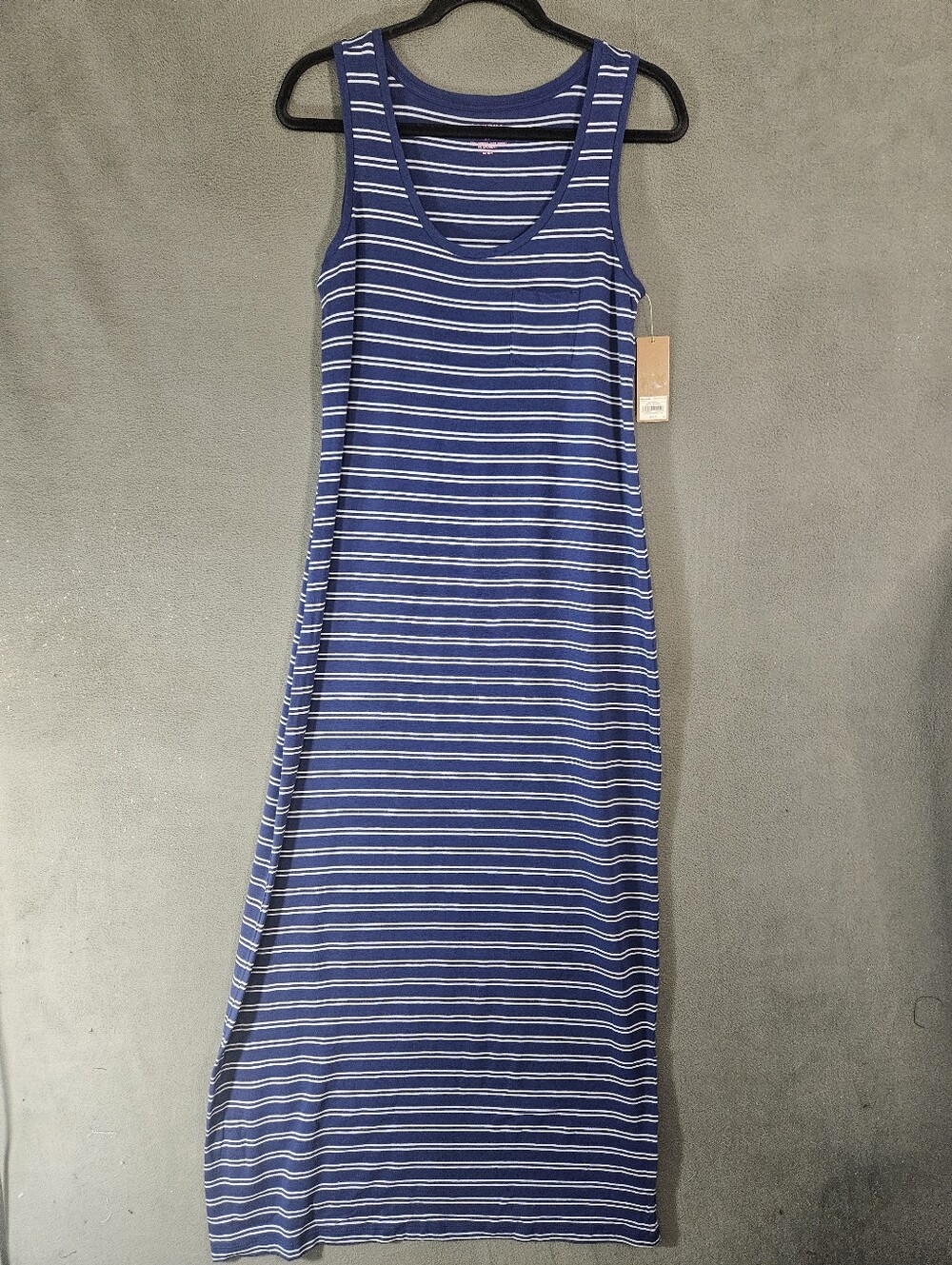 NWT Sonoma Womens Medium Maxi Dress Sleeveless Blue Stripe Stretch Sun Straight